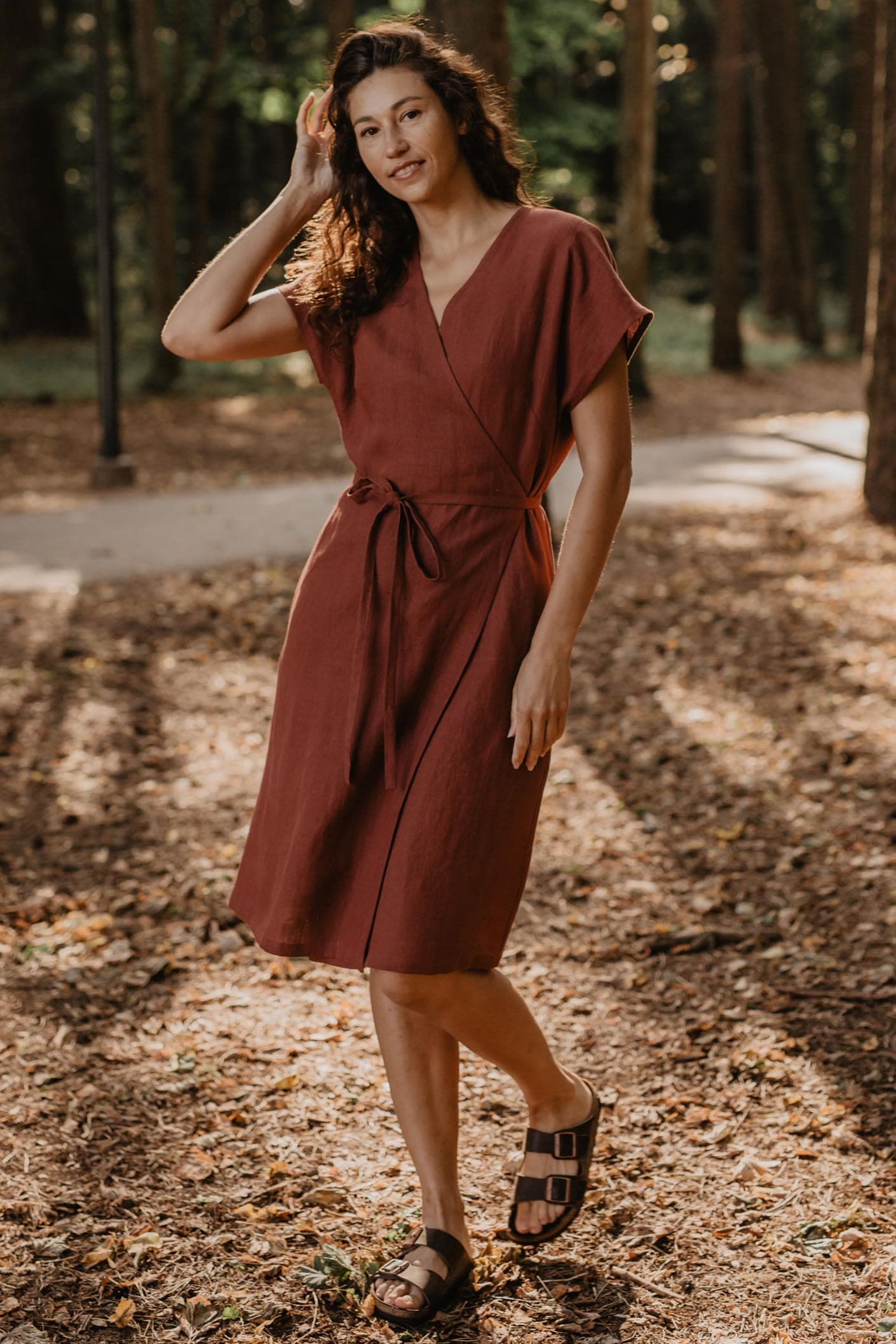 Terracotta wrap cocktail dress