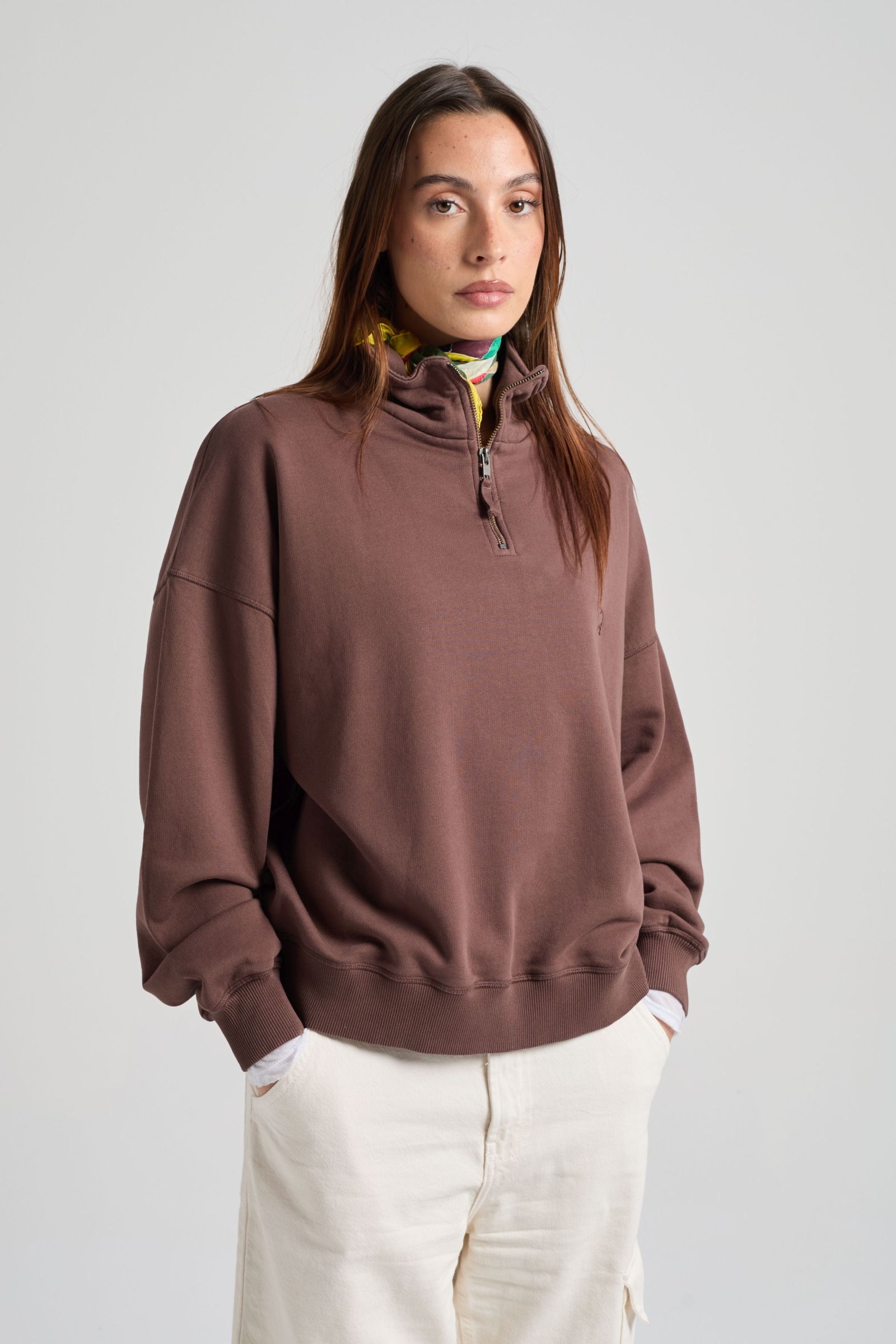 AWW MAGAZINE SWEAT 美品 Trendsplant Sweatshirt Essential Quarter Zip Shaved Chocolate