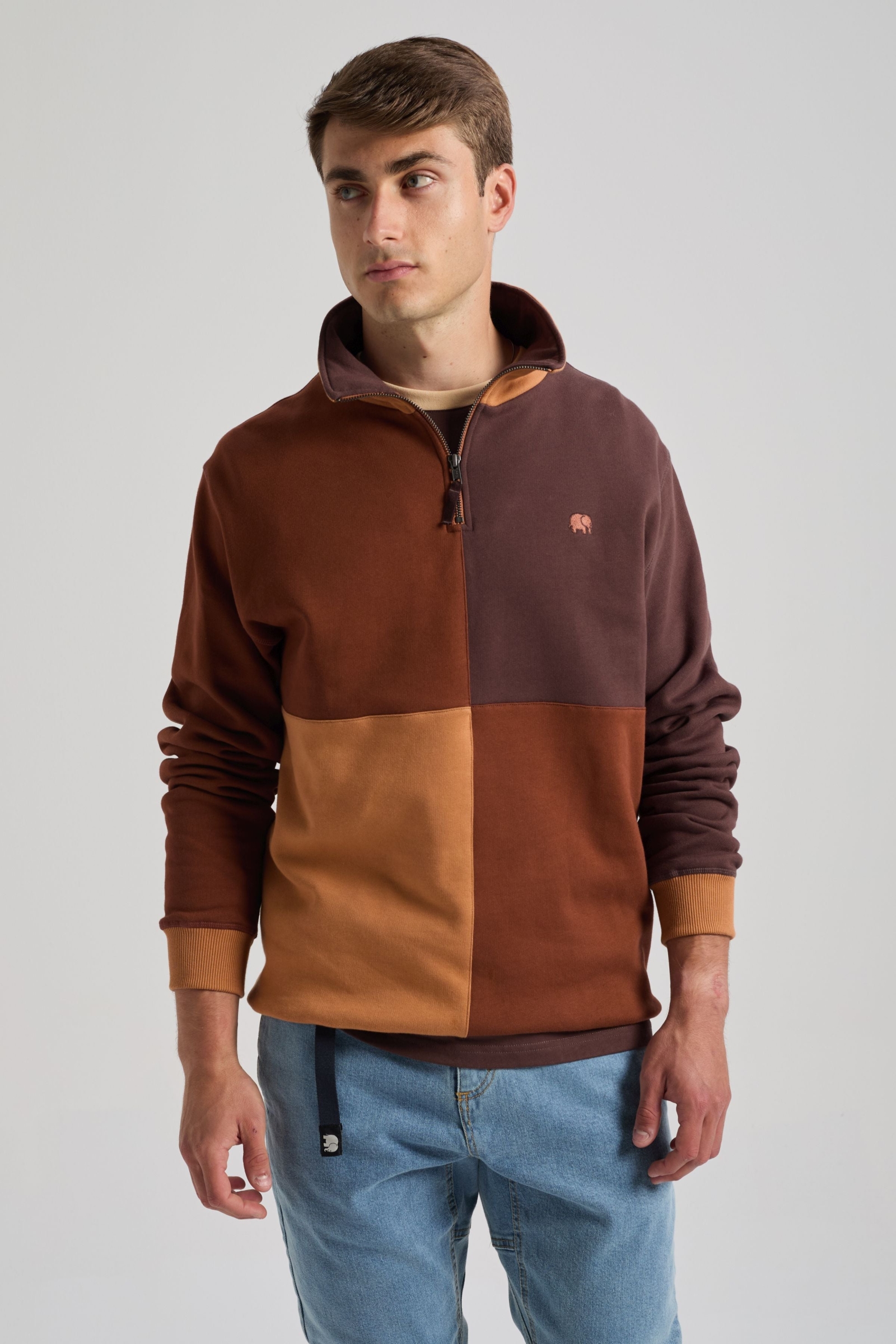 Trendsplant Sweatshirt Color Block Quarter Zip Cherry Mahogany