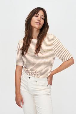 T-Shirt Olivia Striped White & Inca Desert Oranje