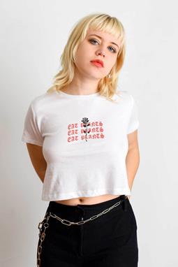 Eat Plants Goth Roses White Crop Top