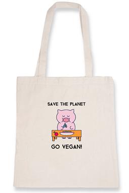 Save The Planet Go Vegan - Organic Cotton Tote Bag