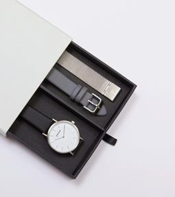 Uhr Geschenkset Petite Moment Silber & Schwarz
