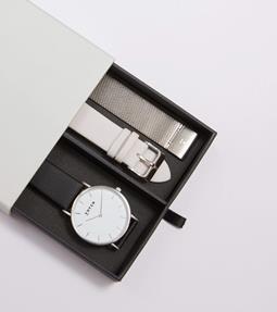 Watch Gift Set Classic Silver & Black