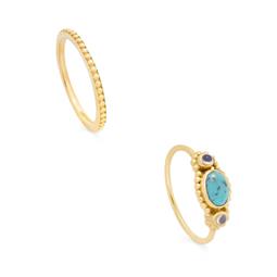 Ring Set Gold Plated Turquoise & Aasi Stacking Ring