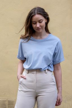 Lichtblauw Oversized T-Shirt Rolled Sleeve
