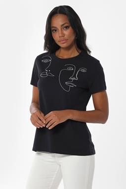T-Shirt Gezichten Print Zwart