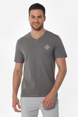 T-Shirt Kompas Print Grijs