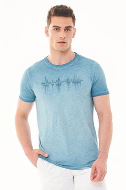 T-Shirt Boten Print Blauw
