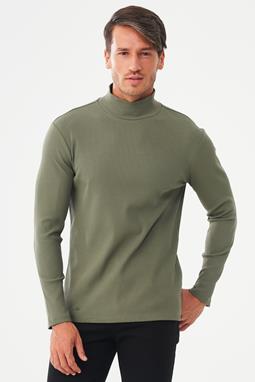 Ribbed Long Sleeve Turtleneck Shirt Khaki Green