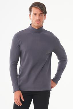 Ribbed Long Sleeve Turtleneck Shirt Grey