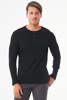 Ribbed Henley Top Black