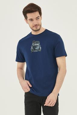 T-Shirt Car Print Dunkelblau