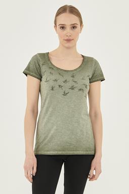T-Shirt Vogelprint Kaki