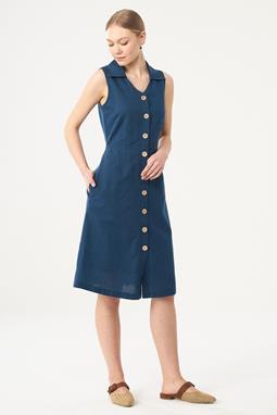 Shirt Dress Linen Organic Cotton Blue