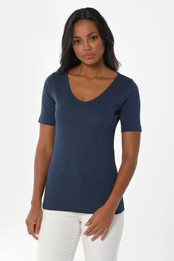 Ribbed V-Neck T-Shirt Blue