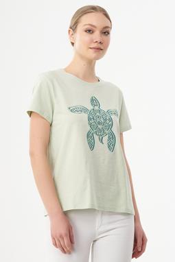 T-Shirt Turtle Print Light Green