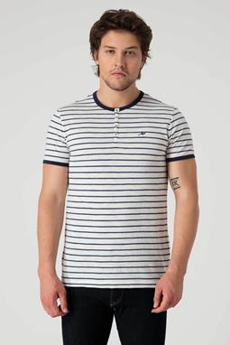 Striped Henley T-Shirt Off White/Navy