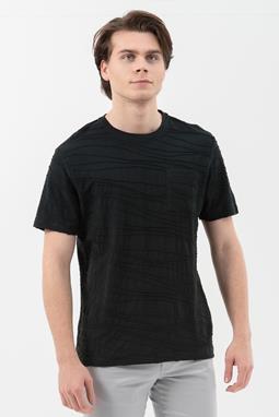 T-Shirt Textured Stripes Zwart