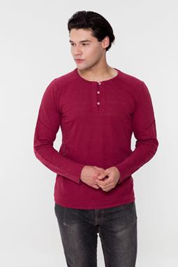 Long Sleeve Henley Shirt Dark Red