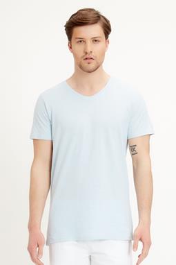 Basic T-Shirt Mit V-Ausschnitt Hellblau
