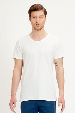 Basic T-Shirt mit V-Ausschnitt Weiß