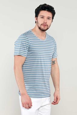 T-Shirt V-Neck Blue Striped