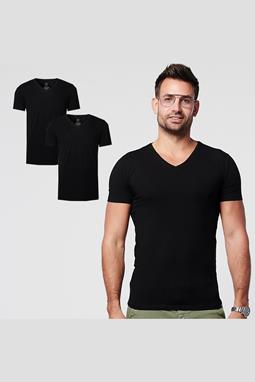 T-Shirt Regular V-Hals 2-Pack Zwart