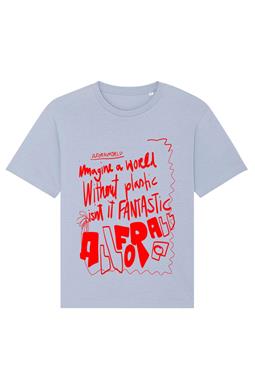 "no Plastic" Print T-Shirt Lichtblauw Vintage Rood