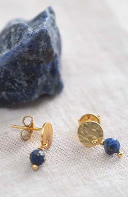 Ohrringe Mini Münze Lapislazuli Gold Blau