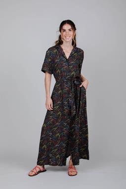 Dress Flames Long Ecru Black