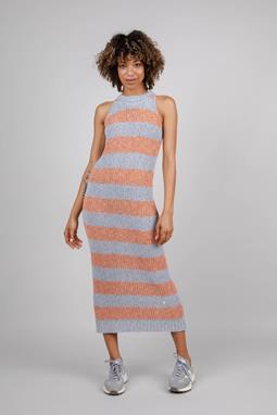 Dress Knitted Long Stripes Orangine Blue & Orange