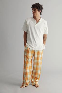 Pyjama Set Heren Jim Jam Off White & Orange Check
