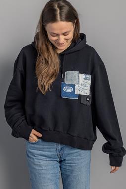 Hoodie Oversized Denim Patched