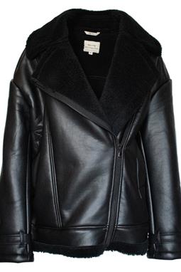 Herren Oversized Recycled Vegan Shearling Aviator Jacket Schwarz