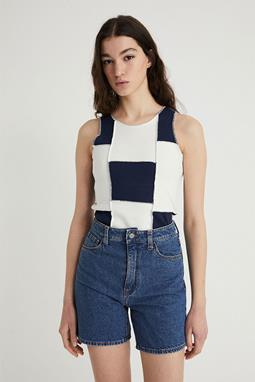 Top Upcycled Blau & Weiß