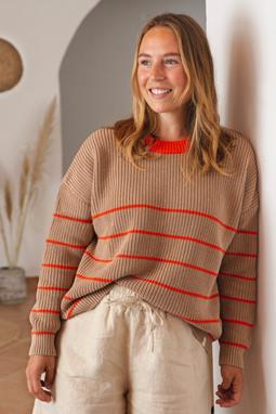 Sweater Everyday Bruin & Rood Poppy Stripes
