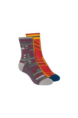 Mid Socks 2x Pack Warm Fancy Herringbone Brick Red & Geometric Mix Dark Grey