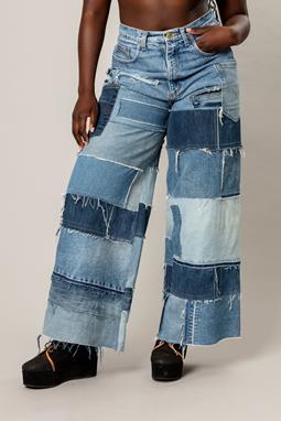 Jeans Upcycled Patchwork Nova Aangepaste Lichtblauwe Denimtinten