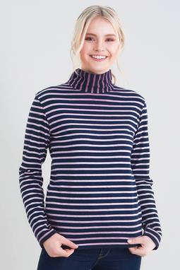 Striped Shirt With Stand-Up Collar Navy & Lilac