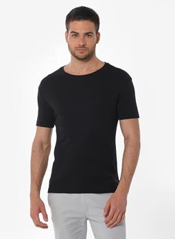 ORGANICATION Geribbeld T-Shirt Zwart