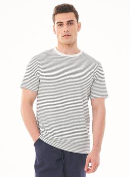 ORGANICATION T-Shirt Gestreept Wit Navy