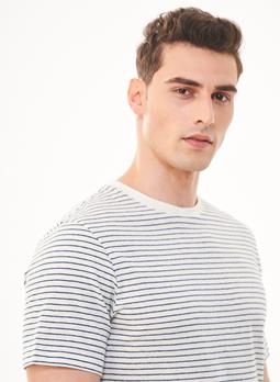 ORGANICATION T-Shirt Gestreept Wit Navy