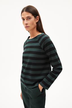Sweater Delaa Stripe Dark Scarab Green