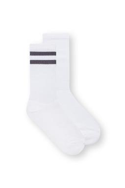 2 Pack Crew Socks White And With Black Stripes