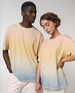 "geen Plastic" Print T-Shirt Ombre Dip En Dye Camel