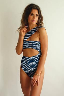 Swimsuit Cut-Out One-Piece Dilla Tie-Dye Hexagon On Indigo Blue