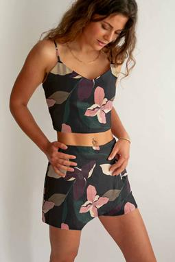 Crop Top And Shorts Set Athena Lily Posy Print On Green
