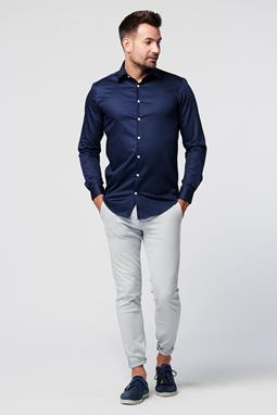 Overhemd - Slim Fit - Marineblauw Satijn