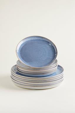 Tellerset Traditionell Grau Blau (12 Teile)